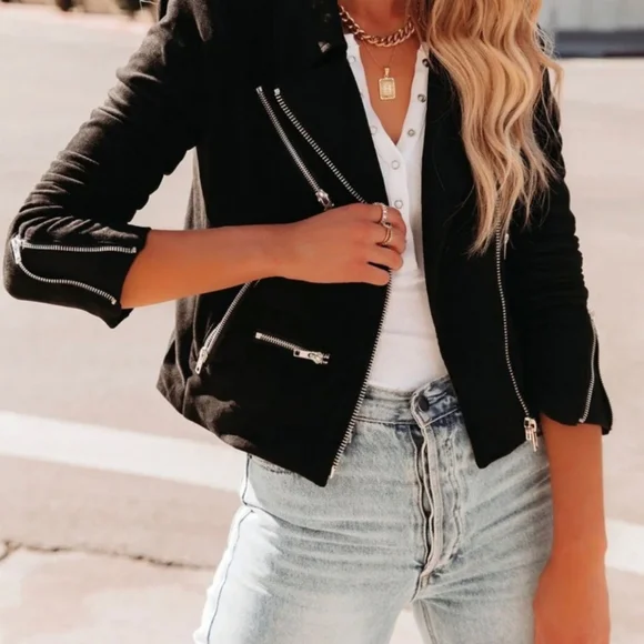 Vici Black Vegan Suede Moto Market Jacket - Picture 3 of 11